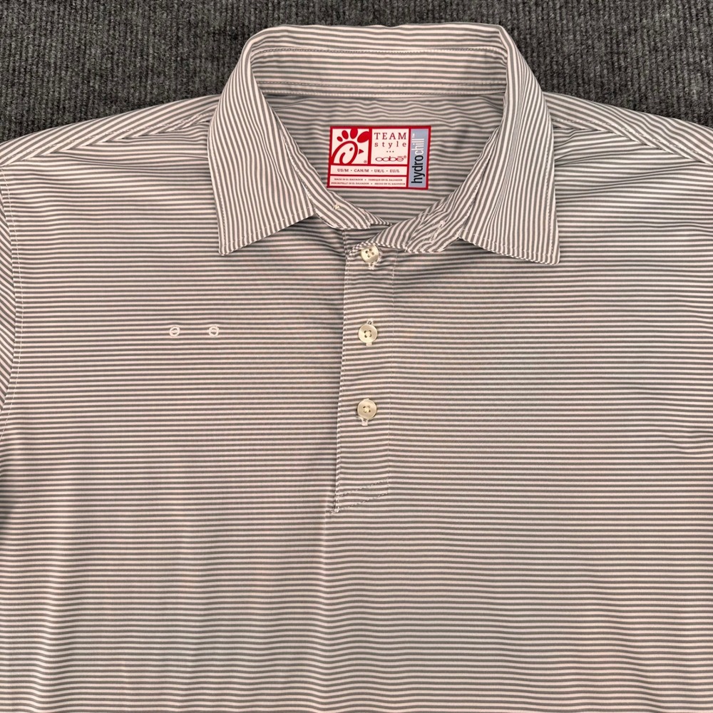 Oobe‎ Chick-fil-A Polo Mens Medium Hydrochill Striped Gray Modern Workwear